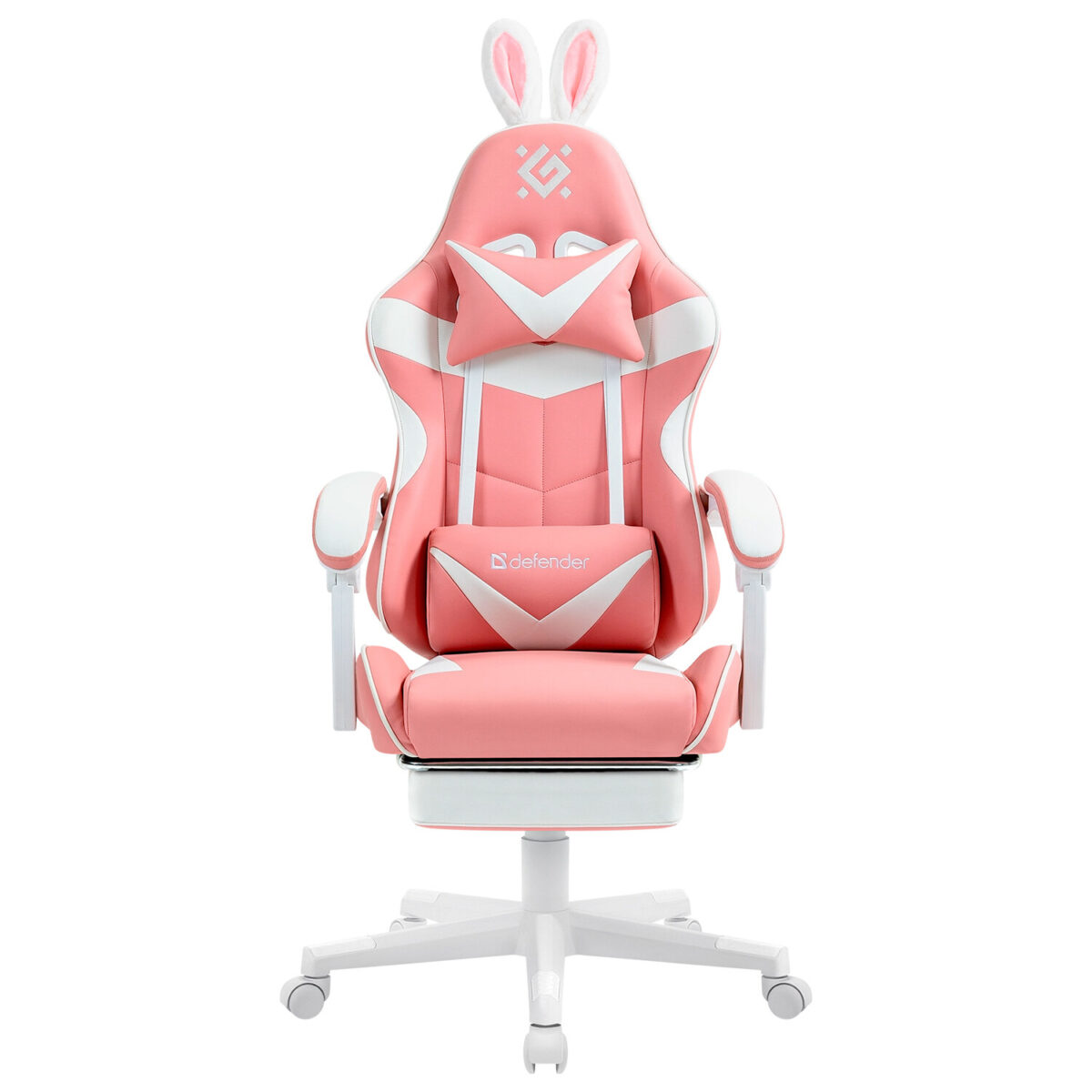 Кресло компьютерное DEFENDER "Irifi", 2 подушки, подставка для ног, экокожа, розовое/белое, 64042 — изображение 3