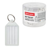 Бирки для ключей КОМПЛЕКТ 20 ШТ., длина 55 мм, инфо-окно 39х22 мм, ПРОЗРАЧНЫЕ, BRAUBERG, 237496