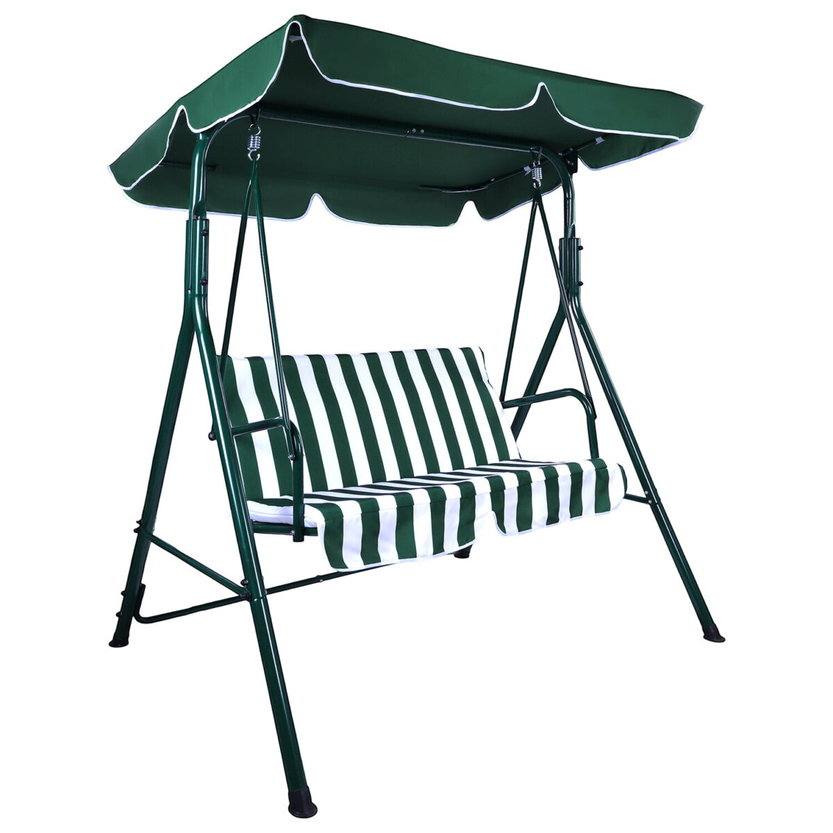 Качели садовые DASWERK (ДАСВЕРК) "RELAX SC-001", 2 места, Ш140хГ110хВ153 см, мягкое сиденье, зеленый/белый, 680050 — изображение 1