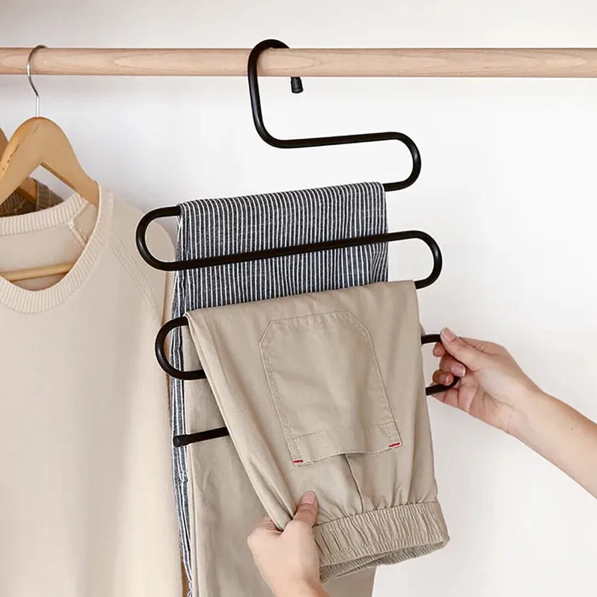 Вешалка для брюк и одежды "ЗМЕЙКА", 5 секций, размер 34х36 см, черная, BRABIX, 608463 — изображение 3