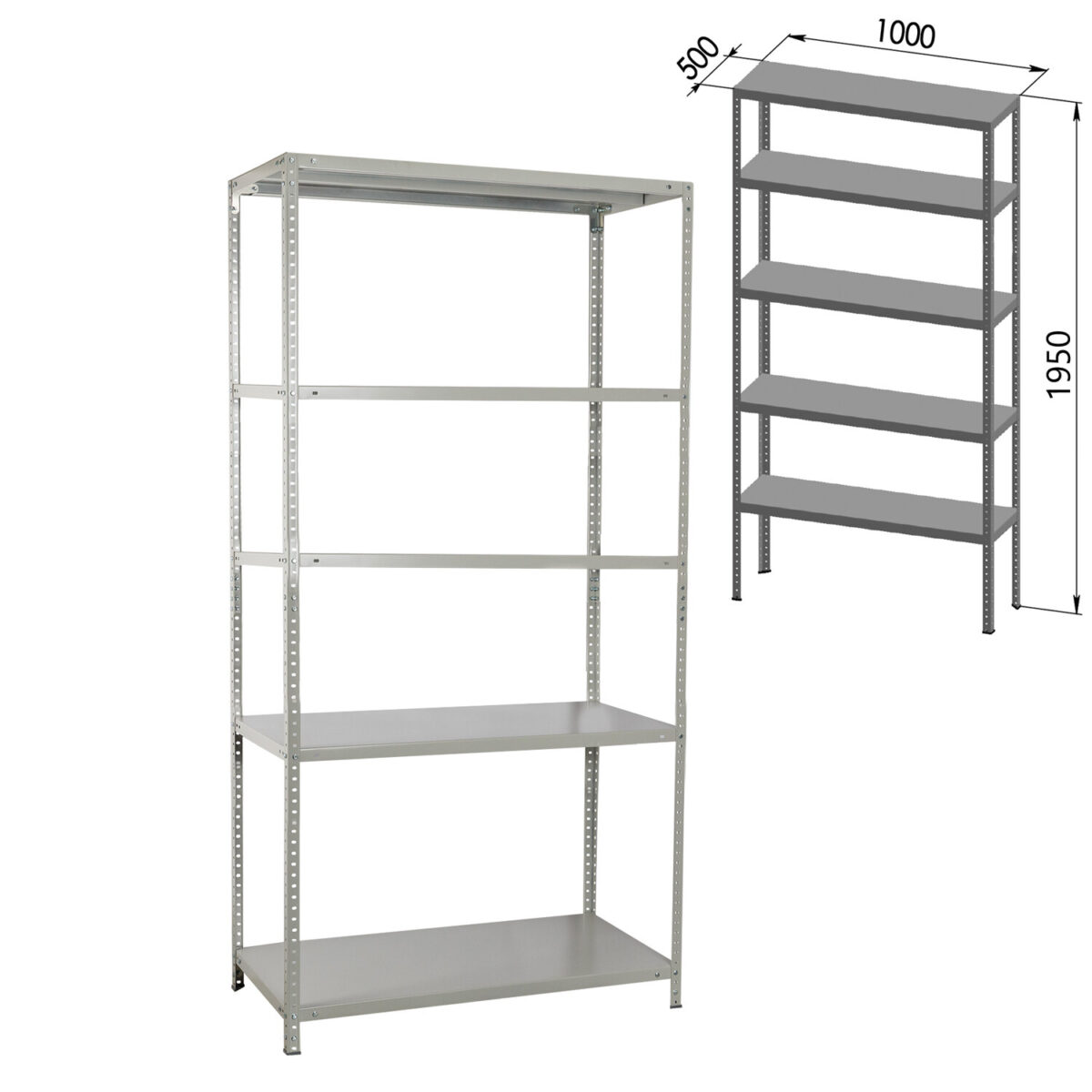 Стеллаж металлический BRABIX "MS KD-195/50-5", 1950х1000х500 мм, 5 полок, сборная стойка, 291120, S240BR245502 — изображение 2