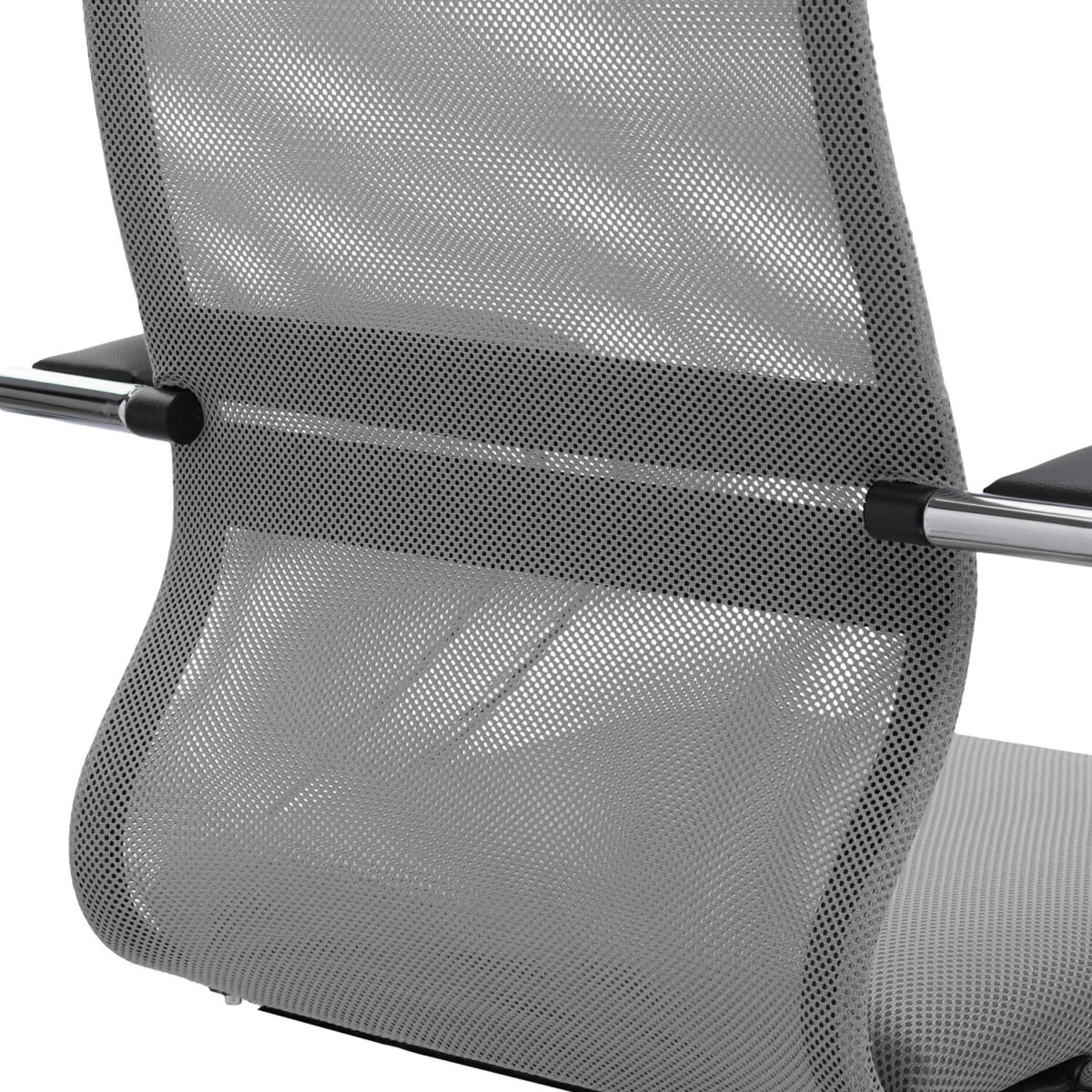 Кресло офисное МЕТТА "SU-B-8" хром, ткань-сетка, сиденье мягкое, светло-серое — изображение 11