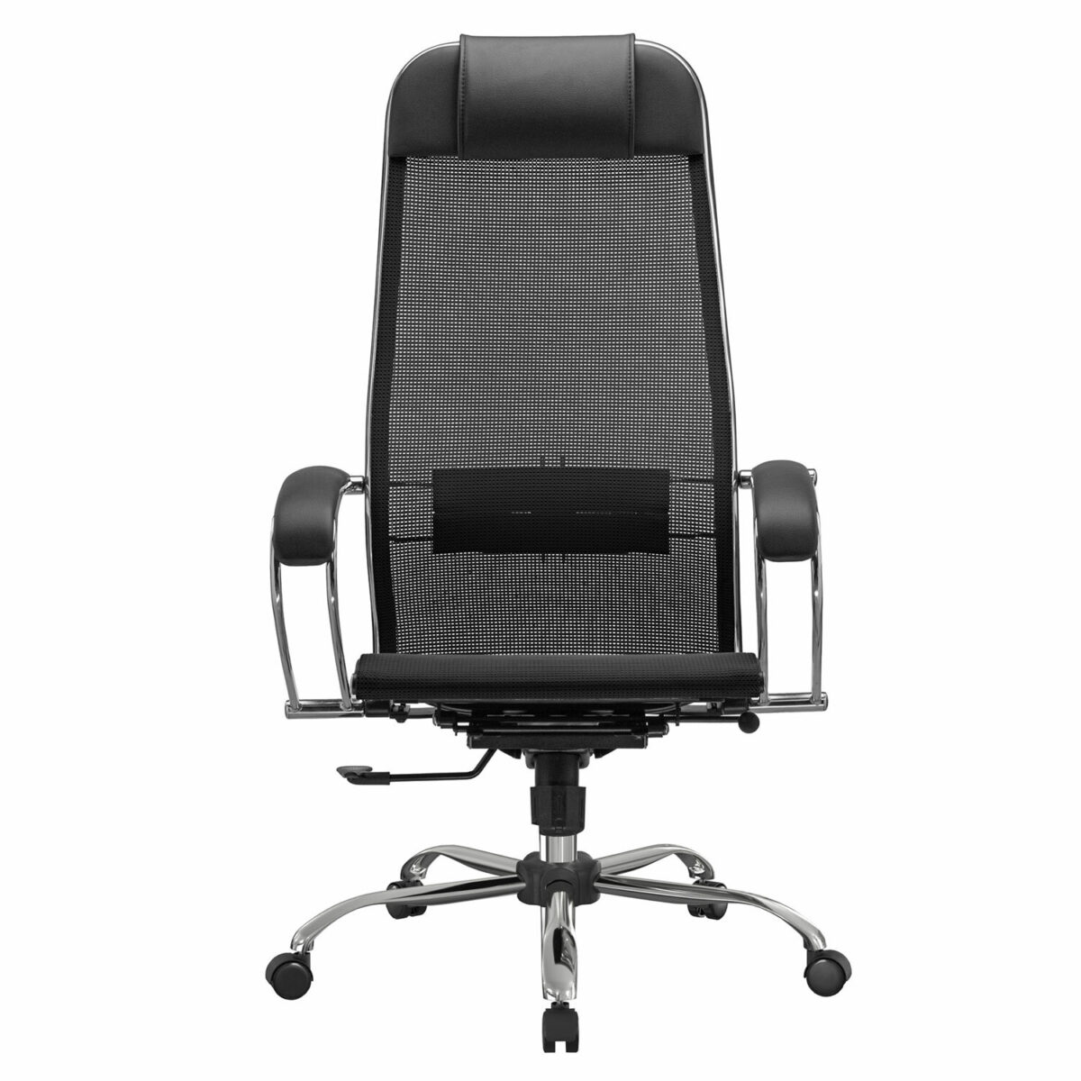 Кресло офисное МЕТТА "К-12", хром, ткань-сетка, сиденье и спинка регулируемые, черное — изображение 6