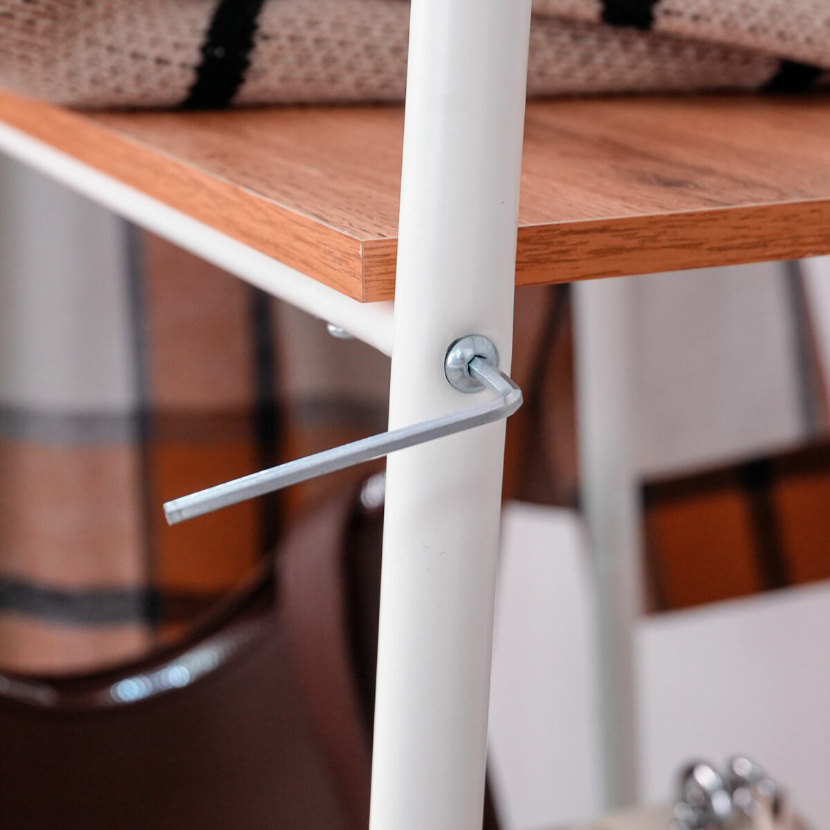 Вешалка-стеллаж "Скандинавия-1", 1470х1100х385 мм, 5 полок, металл/ЛДСП, белая/дуб, ГСС1 Б — изображение 6