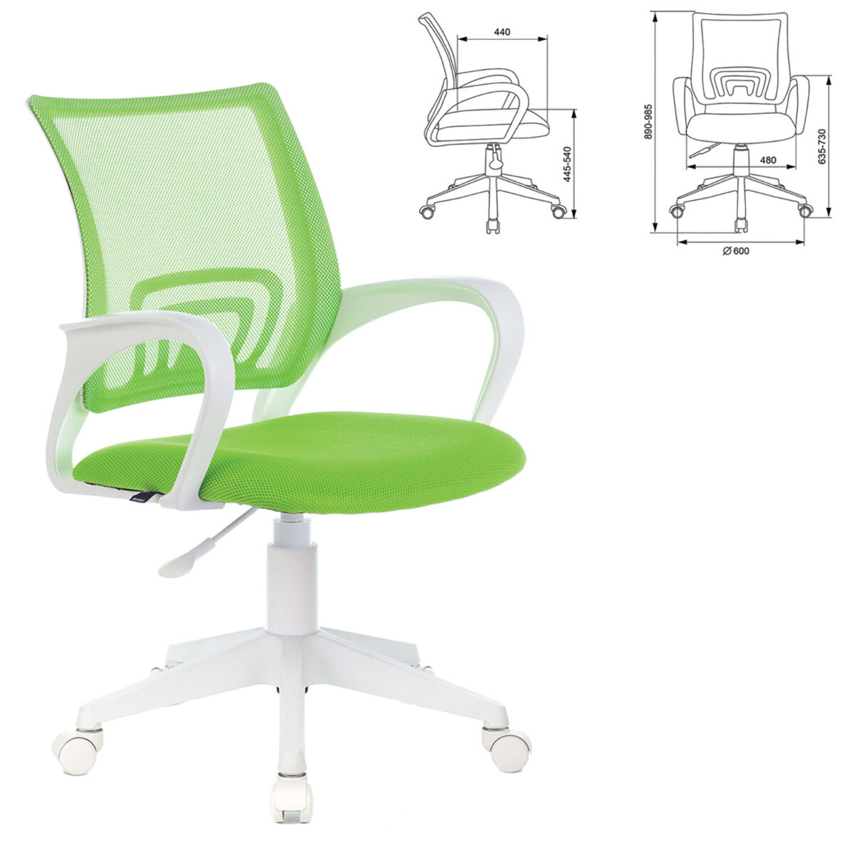 Кресло BRABIX "Fly MG-396W", с подлокотниками, пластик белый, сетка, салатовое, 532403, MG-396W_532403 — изображение 2
