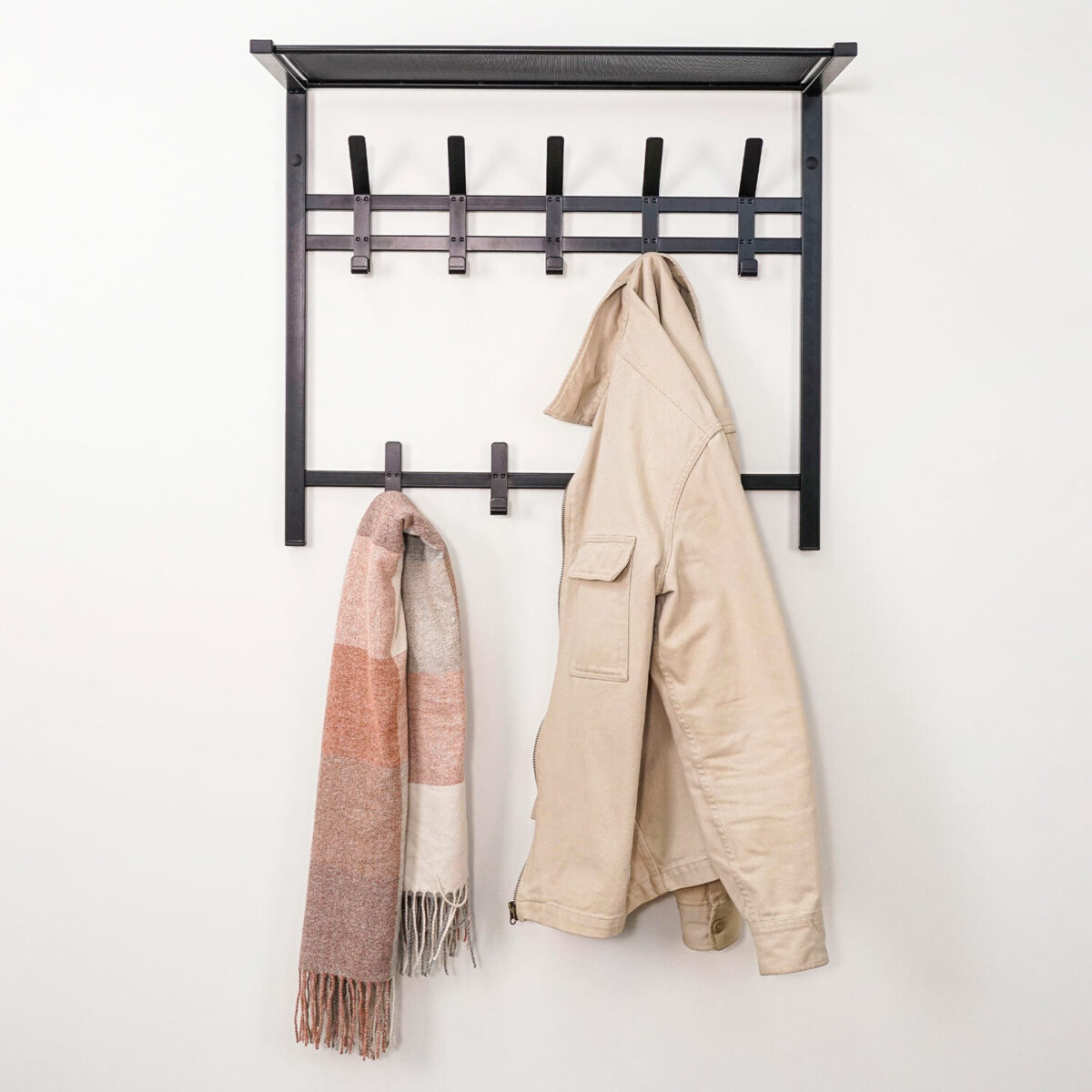 Вешалка настенная с полкой 2 яруса "Торонто-22", 585х670х270 мм, 9 крючков, металл, черная, ВСПТ22 Ч — изображение 2