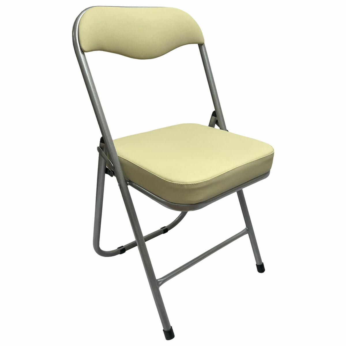 Стул складной для дома и офиса РС04К комфорт, серебристый каркас, кожзам бежевый — изображение 1