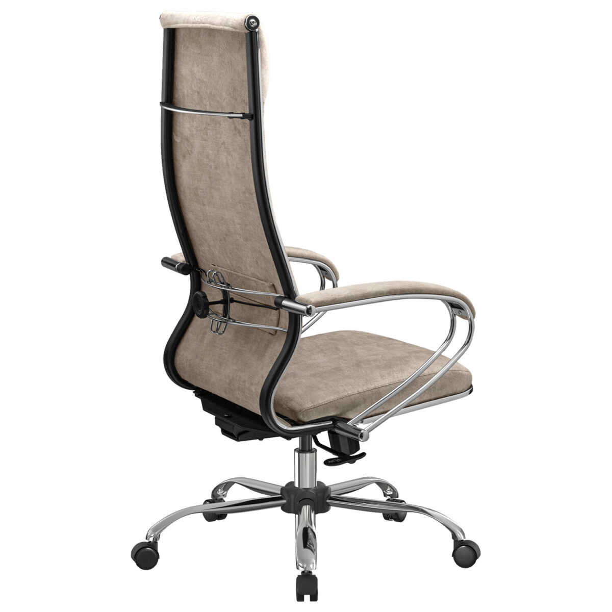 Кресло офисное МЕТТА "L1m 42", хром, сиденье и спинка мягкие, велюр, бежевое — изображение 9