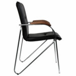 Кресло для приемных и переговорных "Samba", деревянные накладки, хромированный каркас, кожзам черный — изображение 5