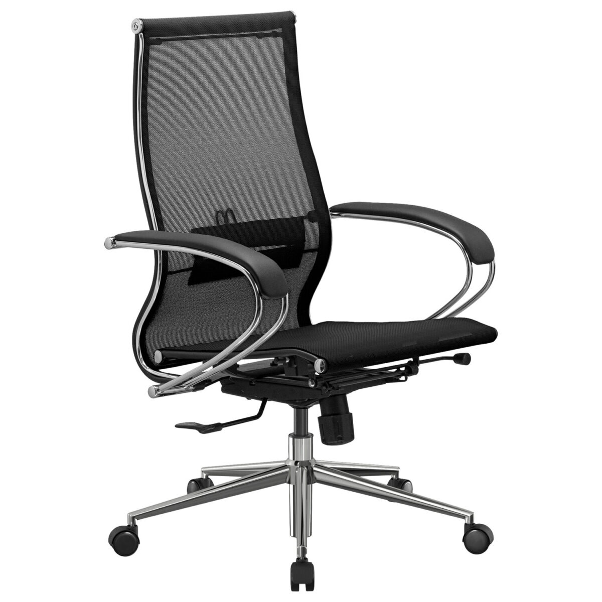 Кресло офисное МЕТТА "К-9" хром, прочная сетка, сиденье и спинка регулируемые, черное — изображение 4