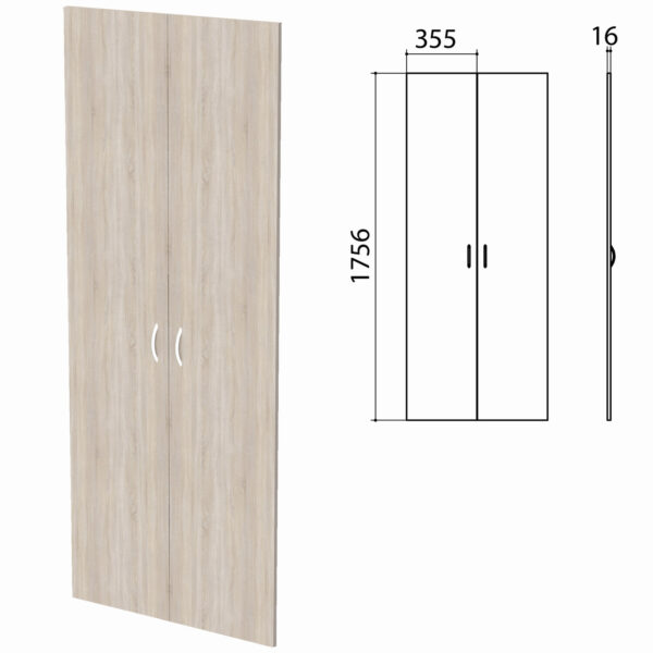 Дверь ЛДСП высокая "Бюджет", КОМПЛЕКТ 2 шт., 355х16х1756 мм, дуб сонома 091, 402880, 402880-091