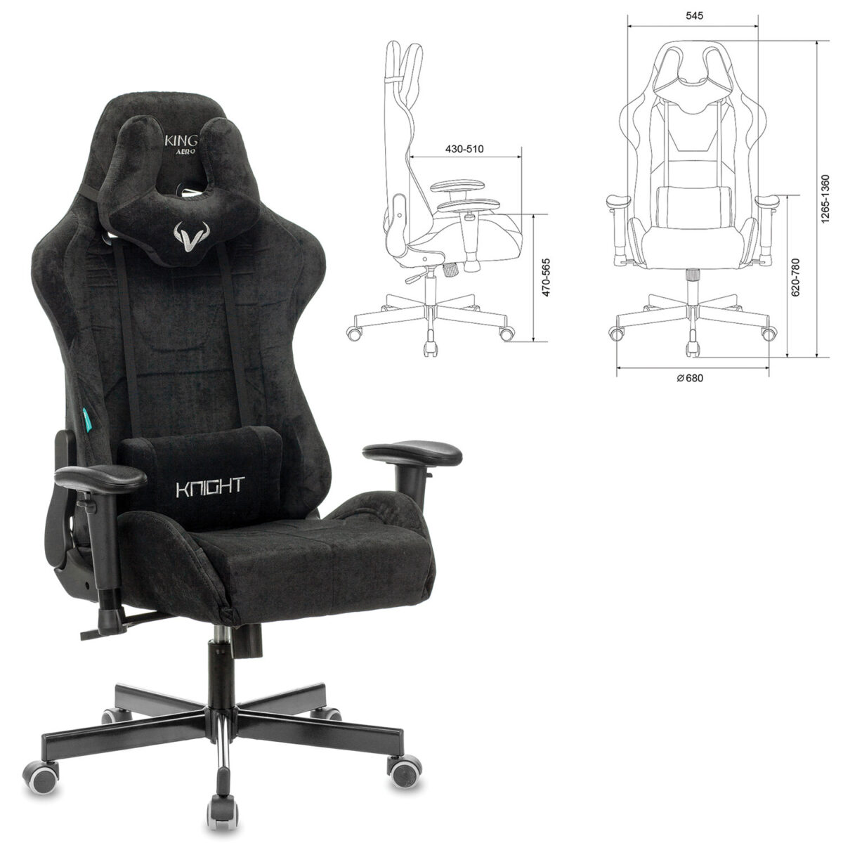 Кресло компьютерное Zombie VIKING KNIGHT, 2 подушки, ткань, черное, 1379928 — изображение 7