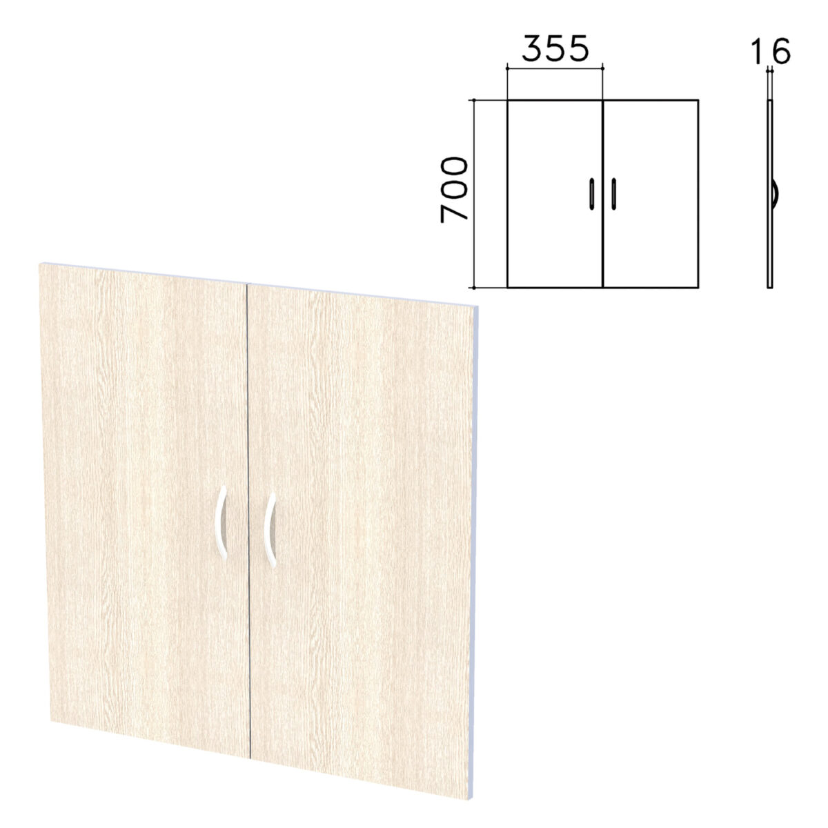 Дверь ЛДСП низкая "Бюджет", КОМПЛЕКТ 2 шт., 355х16х700 мм, дуб шамони светлый, 402879-430 — изображение 1