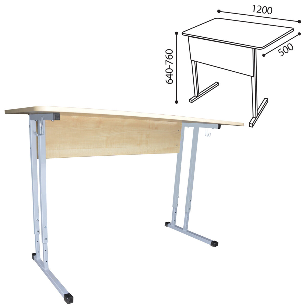 Стол-парта 2-местный регулируемый "Умник", 1200х500х640-760 мм, рост 4-6, серый каркас, ЛДСП клён — изображение 2