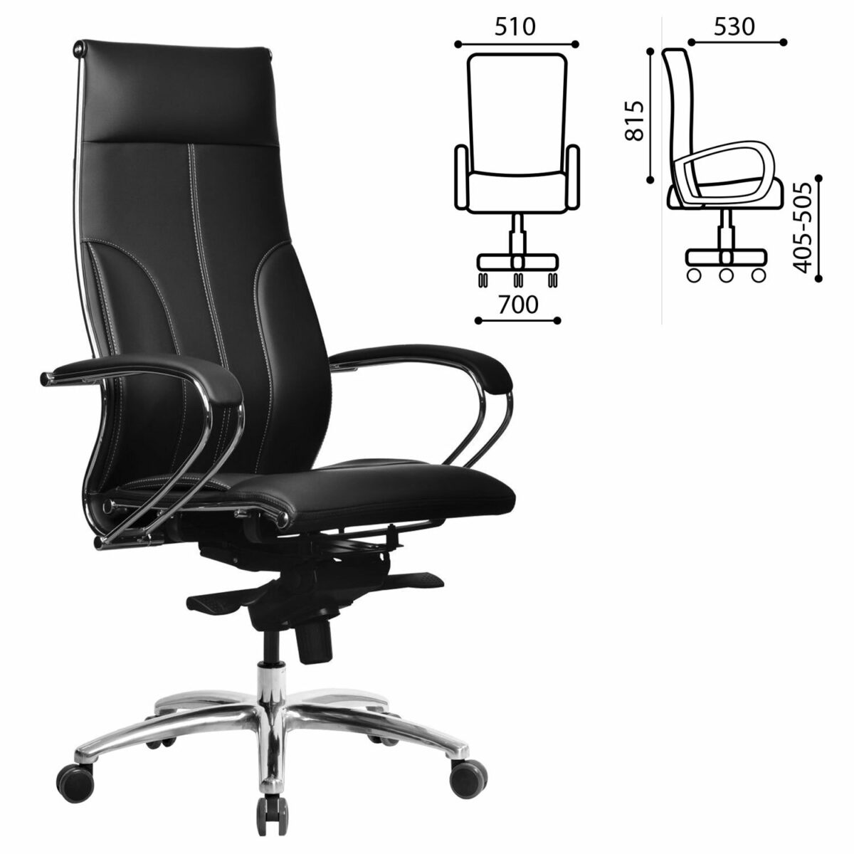 Кресло офисное МЕТТА "SAMURAI" Lux, экокожа, регулируемое сиденье, черное — изображение 2