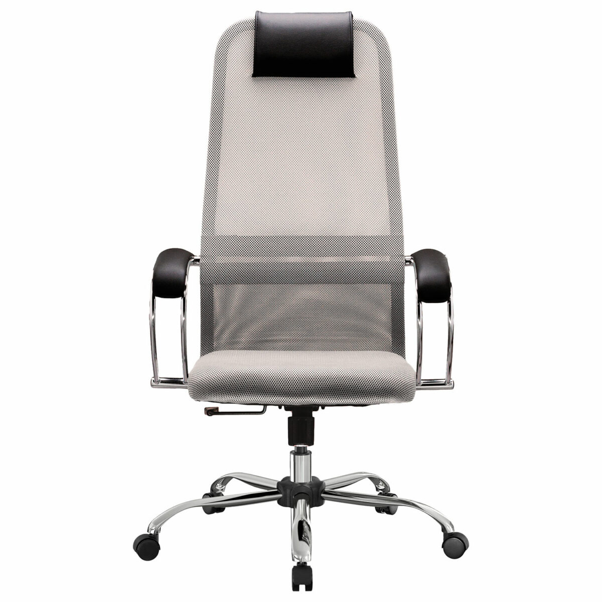 Кресло офисное МЕТТА "SU-B-8" хром, ткань-сетка, сиденье мягкое, светло-серое — изображение 5
