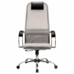 Кресло офисное МЕТТА "SU-B-8" хром, ткань-сетка, сиденье мягкое, светло-серое — изображение 5