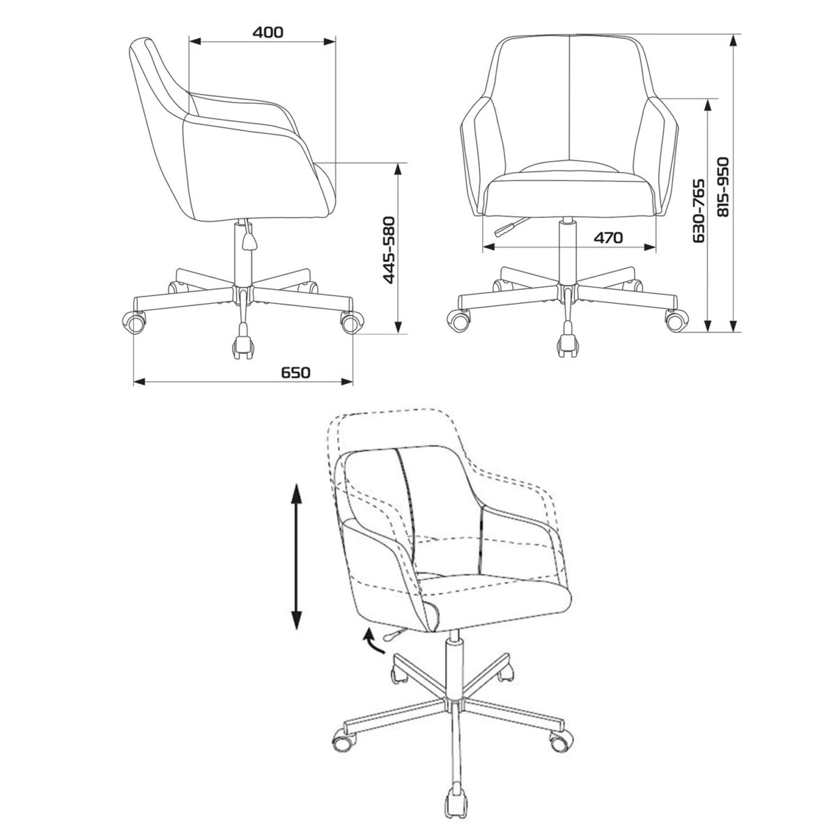 Кресло CH-380M, пятилучие металлическое, ткань, бежевое, 1430564 — изображение 2