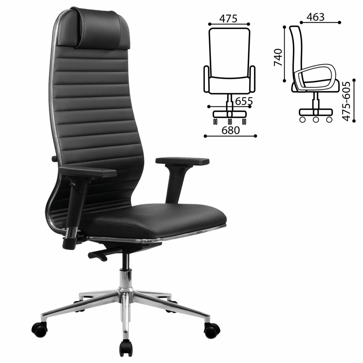 Кресло МЕТТА "ErgoLife" 10 B1-117D, хром, синхромеханизм, 2D-подлокотники, экокожа, черное — изображение 3