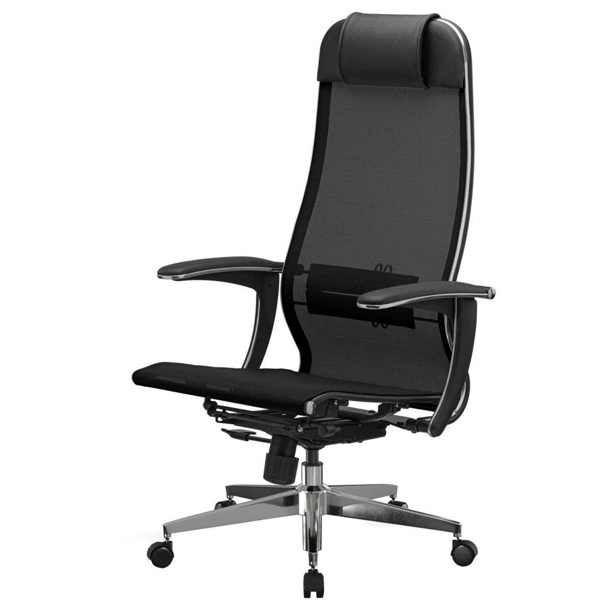 Кресло офисное МЕТТА "К-4-Т" хром, прочная сетка, сиденье и спинка регулируемые, черное — изображение 12
