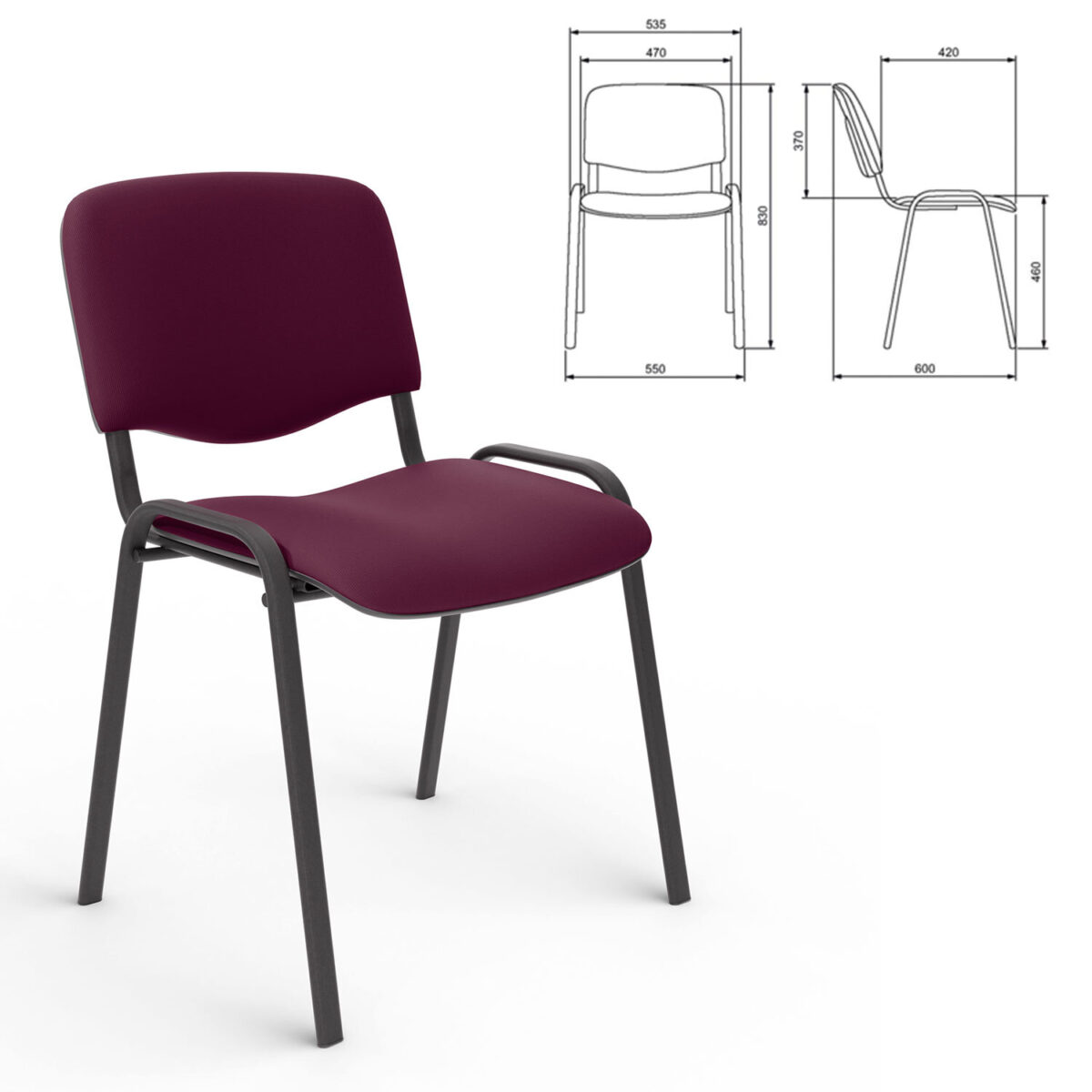 Стул для персонала и посетителей "ИЗО", черный каркас, ткань бордовая, В-20/С-13 — изображение 2