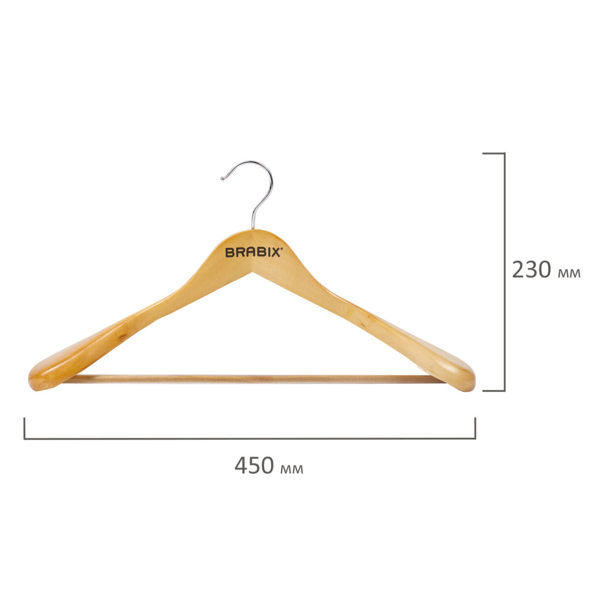 Вешалка-плечики, размер 48-50, деревянная, анатомическая, перекладина, цвет сосна, BRABIX "Люкс", 601163 — изображение 2