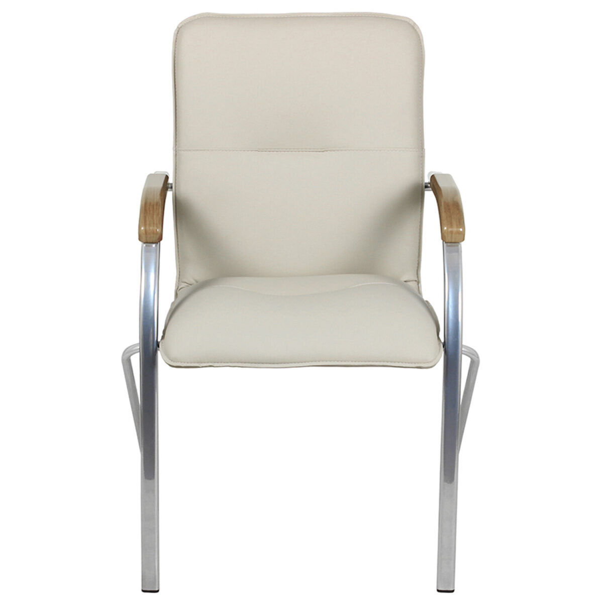 Кресло для приемных и переговорных "Samba", деревянные накладки, хромированный каркас, кожзам бежевый — изображение 5