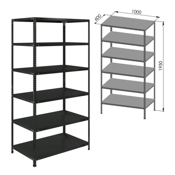 Стеллаж металлический BRABIX "ГРАФИТ MS KD-195/60-6", лофт, 1950х1000х600 мм, 6 полок, 291274, S240BR246693