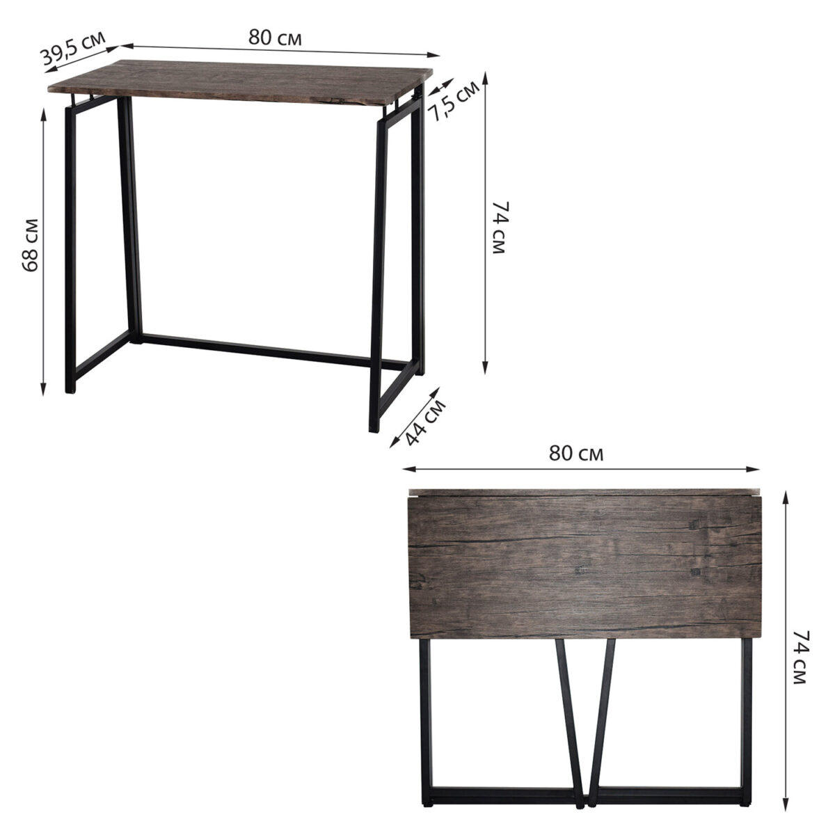 Стол на металлокаркасе BRABIX "LOFT CD-001", 800х440х740 мм, складной, цвет морёный дуб, 641209 — изображение 6