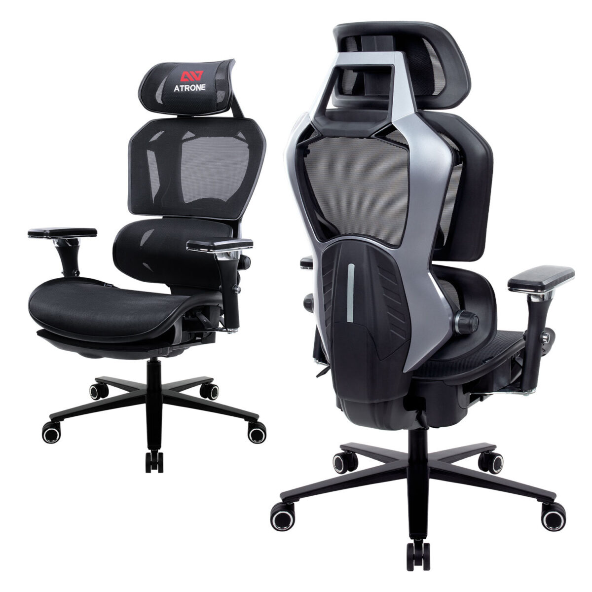 Кресло ATRONE (АТРОН) "Optimus ER-707", адаптивный механизм со слайдером, сетка, черный/серый, 532967 — изображение 1