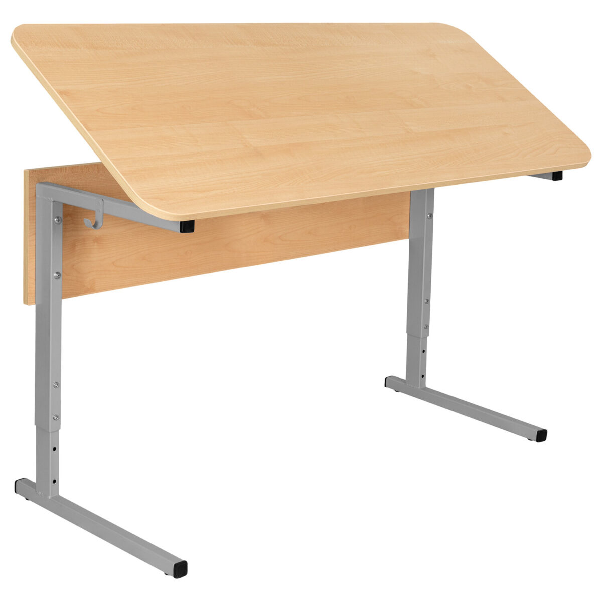 Стол-парта 2-местный, регулируемый угол, СУТ.55-01, 1200х500х520-640 мм, рост 2-4, серый каркас, ЛДСП клён — изображение 1
