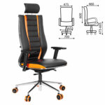 Кресло компьютерное МЕТТА "ErgoLife" 10 B2-160D, 2D-подголовник, экокожа/сетка, черное/оранжевое — изображение 3