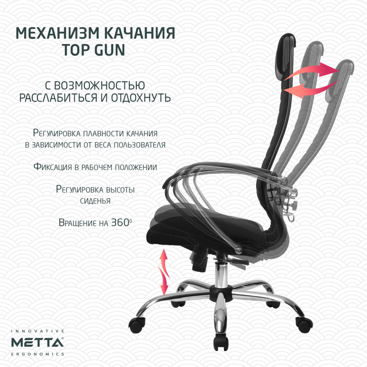 Кресло офисное МЕТТА "К-27" хром, ткань, сиденье и спинка мягкие, черное — изображение 26