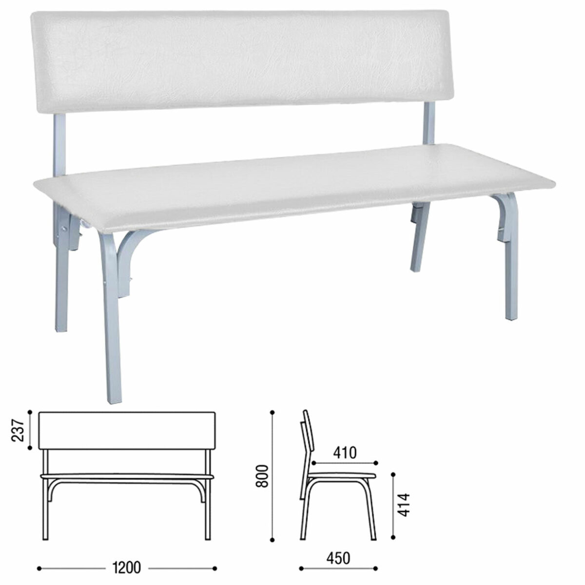 Банкетка со спинкой "Астрид", 1200х450х800 мм, каркас светло-серый, кожзам светло-серый — изображение 1