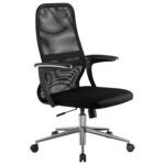 Кресло МЕТТА "SU-C-8-Т" хром, с подлокотниками, ткань-сетка, сиденье мягкое, черное — изображение 6