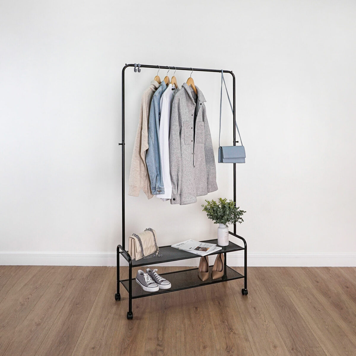 Вешалка для плечиков "Валенсия-32М", 1620х915х300 мм, 2 полки, передвижная, металл, черная, ВГВ32М Ч — изображение 3