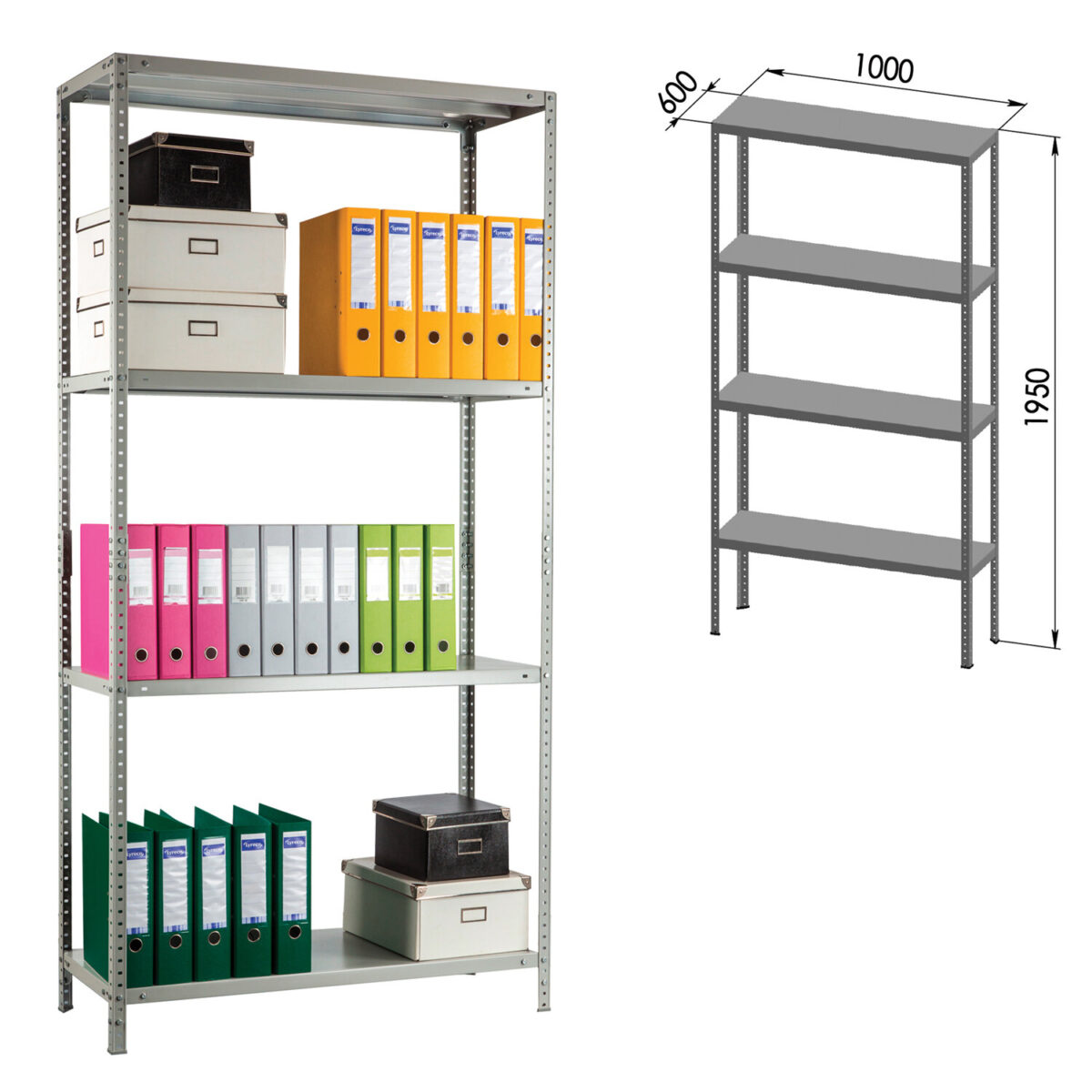 Стеллаж металлический ПРАКТИК "MS KD", сборная стойка, 1950х1000х600 мм, 4 полки, MS 200/100х60/4 — изображение 1