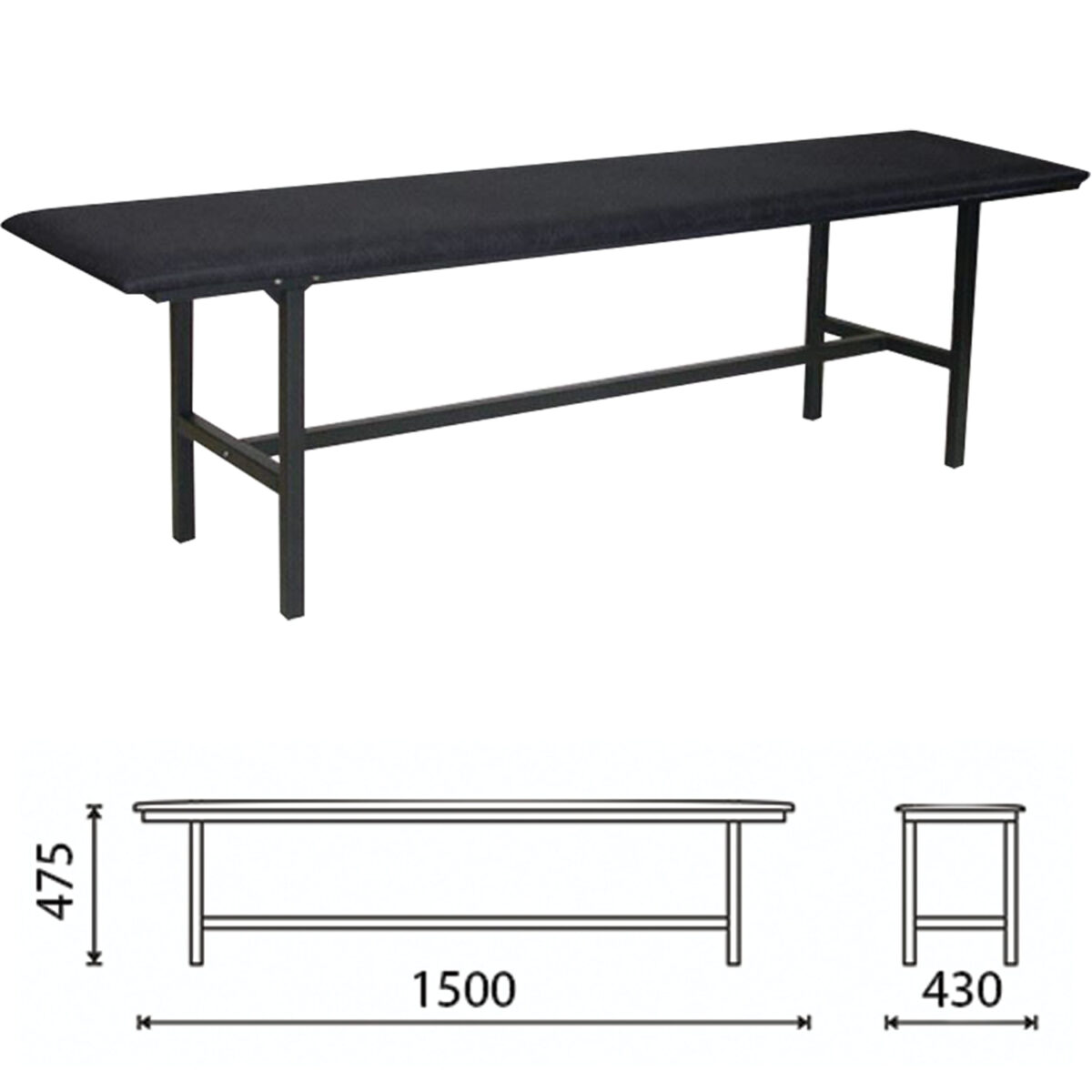 Банкетка без спинки "Берта", 1500х430х475 мм, усиленная, черный каркас, кожзам черный, разборная — изображение 1