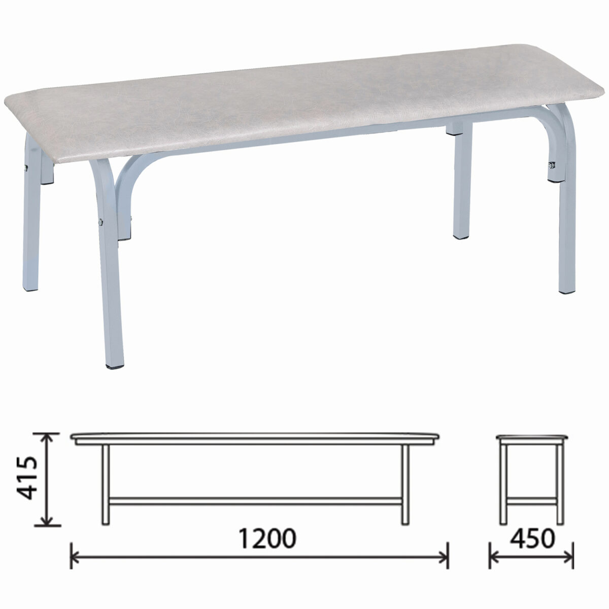 Банкетка без спинки "Астрид", 1200х450х415 мм, светло-серый каркас, кожзам белый — изображение 1