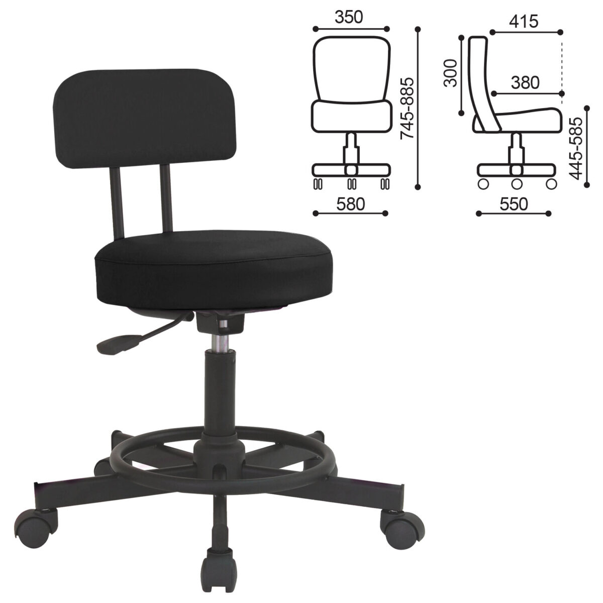 Стул кресло оператора РС12, без подлокотников, кожзам, черное, РС01.00.12-201- — изображение 2