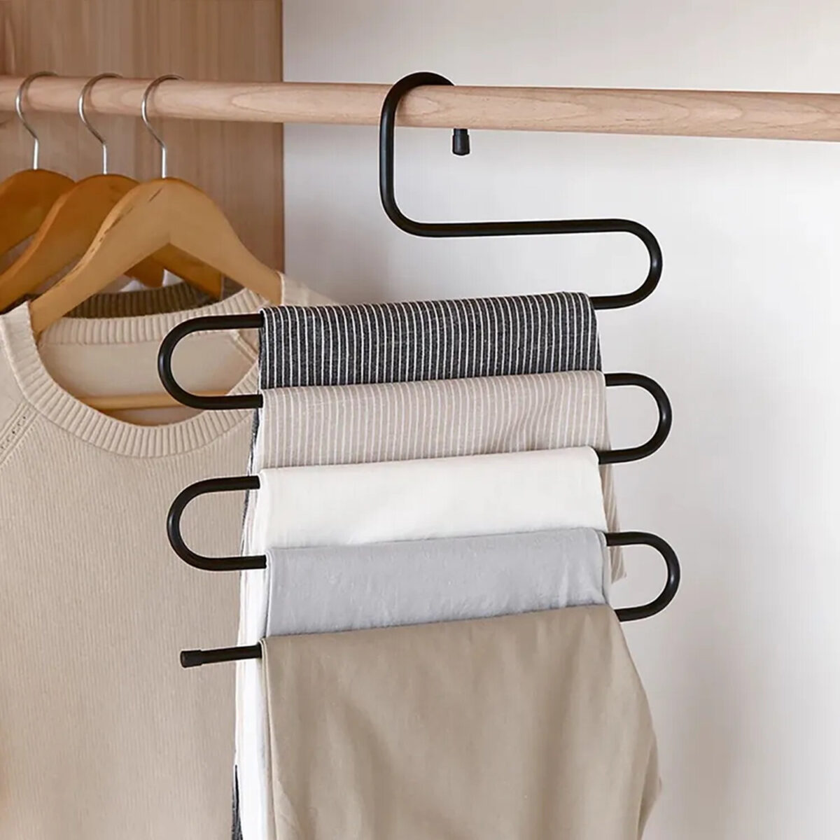 Вешалка для брюк и одежды "ЗМЕЙКА", 5 секций, размер 34х36 см, черная, BRABIX, 608463 — изображение 4