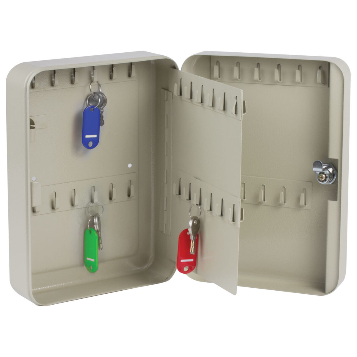 Шкафчик (Ключница) на 48 ключей BRAUBERG, 250х180х80 мм, с замком, + 48 брелоков, серый, 290338 — изображение 4
