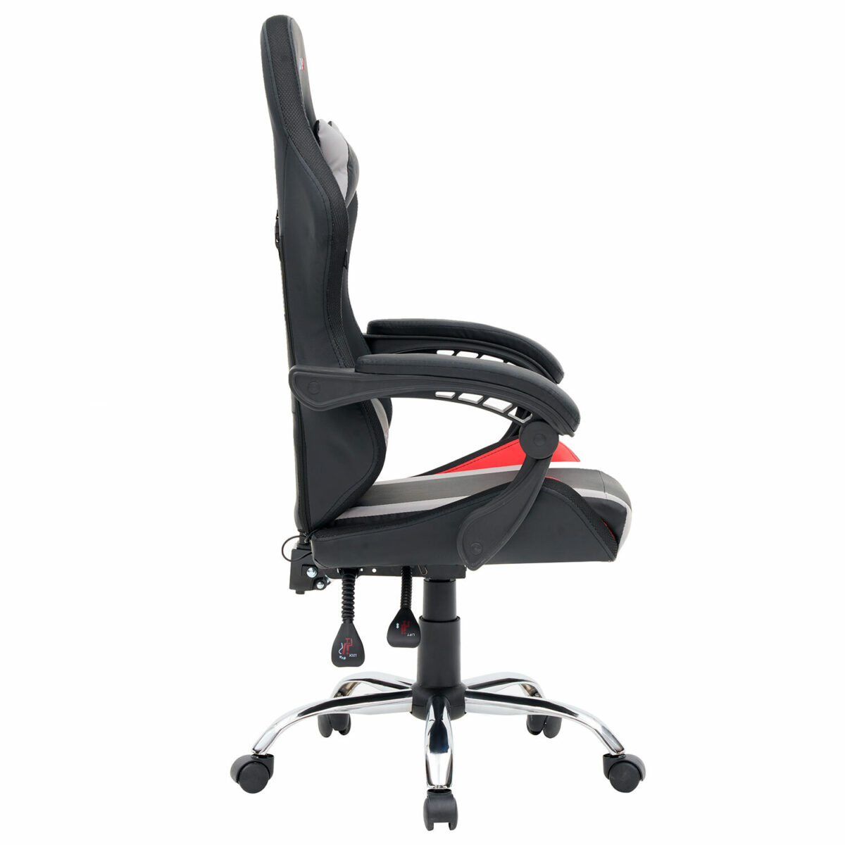 Кресло компьютерное CROMEX (КРОМЕКС) "Quantum GM-155 RGB", подсветка, две подушки, экокожа, черное/красное/серое, 532955 — изображение 4