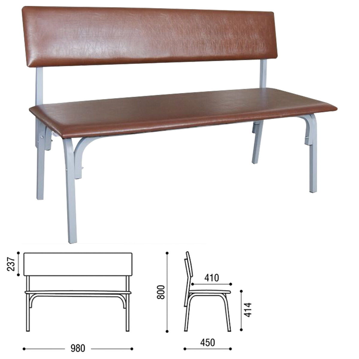 Банкетка со спинкой "Астрид", 1200х450х800 мм, серый каркас, кожзам коричневый — изображение 1