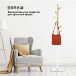 Вешалка-стойка BRABIX "CR-1906" на мраморном диске, металл белый/дерево бук, 6 крючков, 606440 — изображение 11