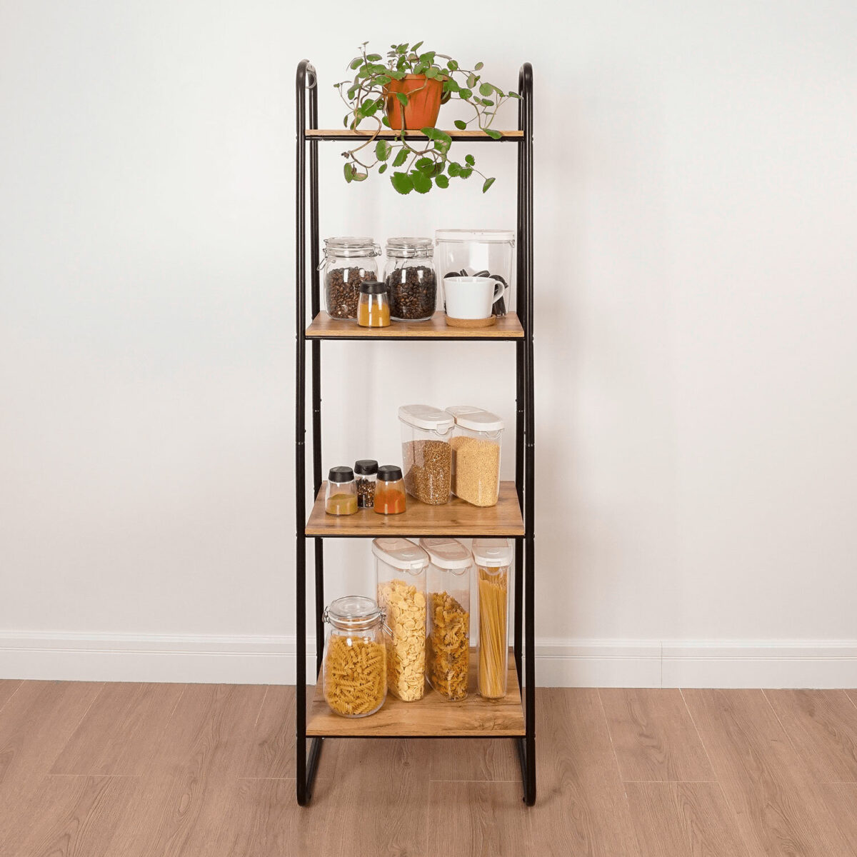 Стеллаж на металлокаркасе "Скандинавия-14", 450х385х1470 мм, 4 полки ЛДСП, черный/дуб, CТCП14 Ч — изображение 4