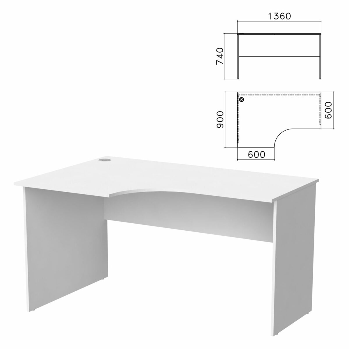 Стол письменный эргономичный "Бюджет" 1360х900х740 мм, левый, белый, 402662-290 — изображение 1