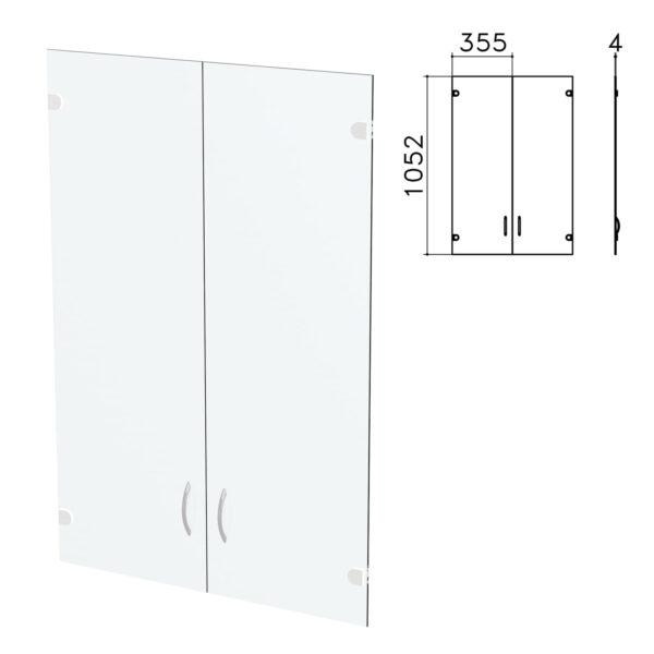 Дверь СТЕКЛО средняя "Бюджет", КОМПЛЕКТ 2 шт., 355х4х1052 мм, БЕЗ ФУРНИТУРЫ, 402655-760