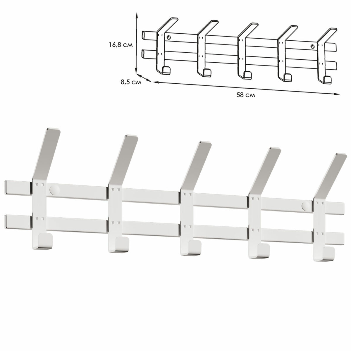 Вешалка настенная "Торонто-5", 168х580х85 мм, 5 крючков, металл, белая, ВНТ5 Б — изображение 2