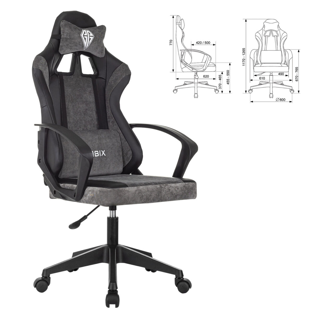 Кресло компьютерное BRABIX "Forcer GM-127", 2 подушки, экокожа/велюр, черное/серое, 533216 — изображение 2